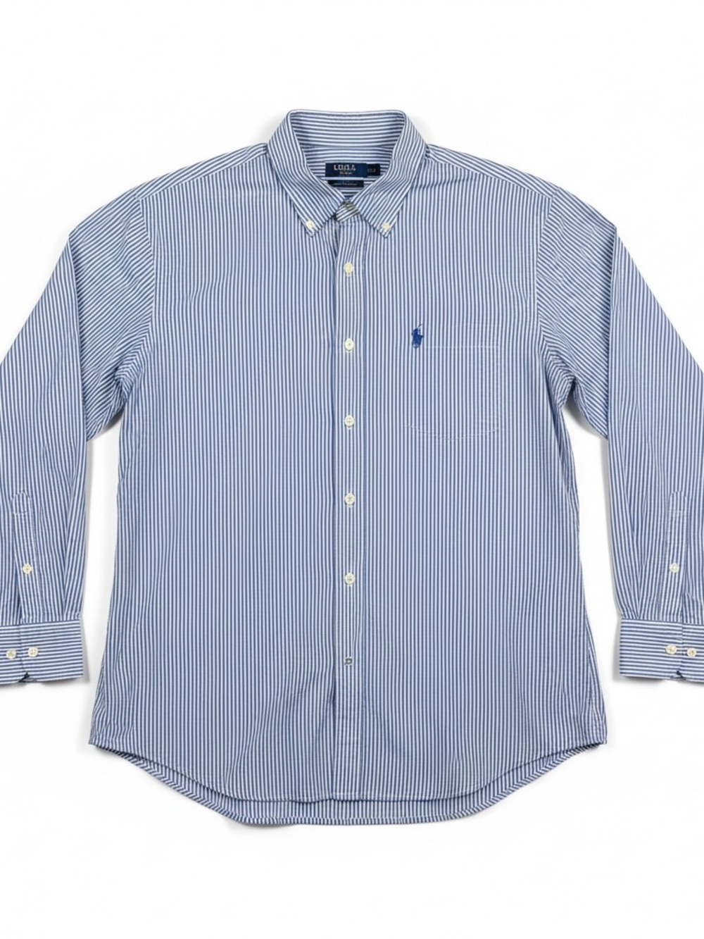 Izod Blue and White Stripe Button-Down Dress Shirt Large